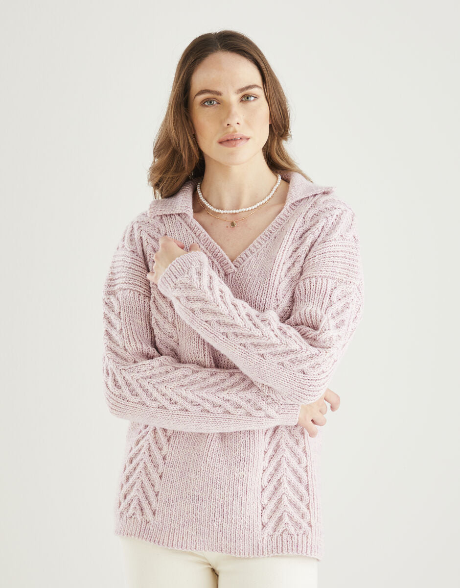 V-Neck Collared Sweater in Hayfield Bonus Aran 10612