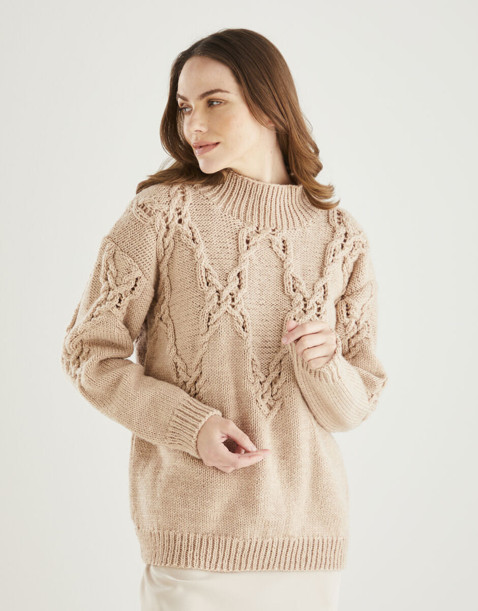 Eyelet Lace Sweater in Hayfield Bonus Aran 10610