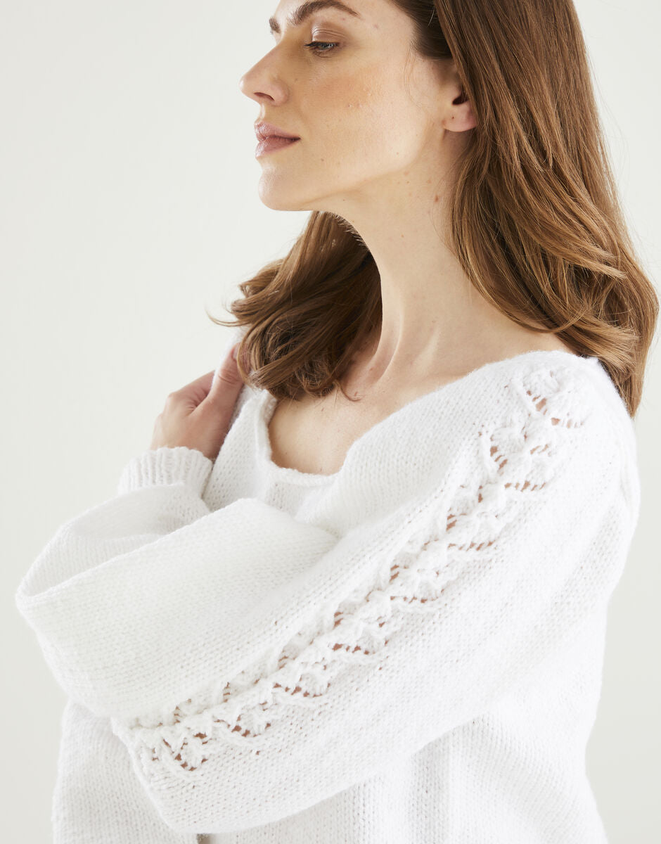 Square Neck Lace Sleeve Sweater in Hayfield Bonus Aran 10605
