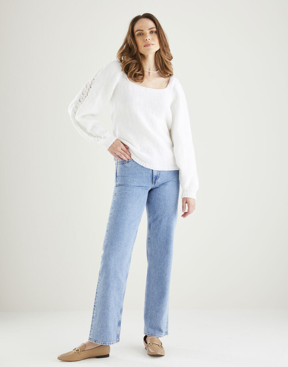 Square Neck Lace Sleeve Sweater in Hayfield Bonus Aran 10605