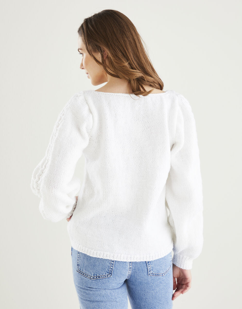 Square Neck Lace Sleeve Sweater in Hayfield Bonus Aran 10605