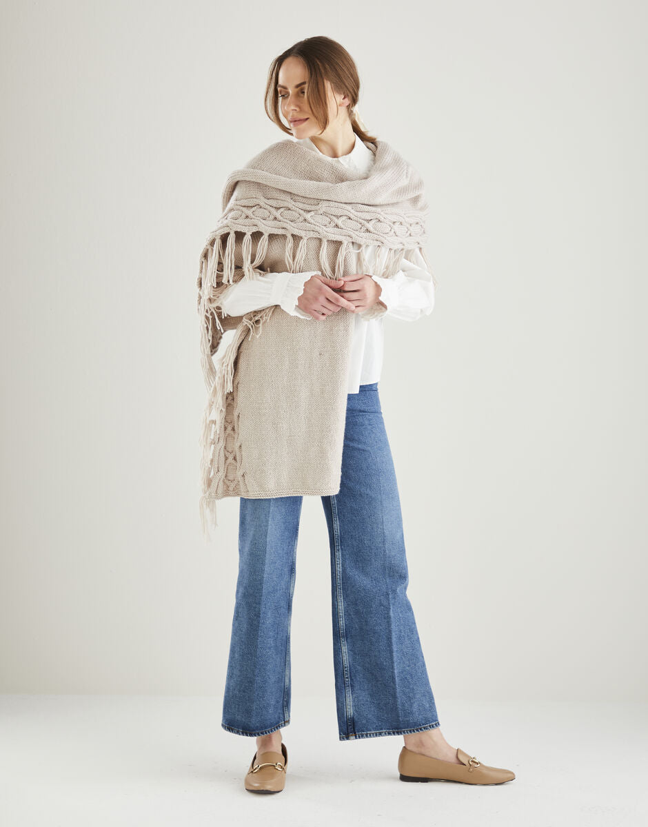 Tasselled Shawl in Hayfield Bonus Aran 10613