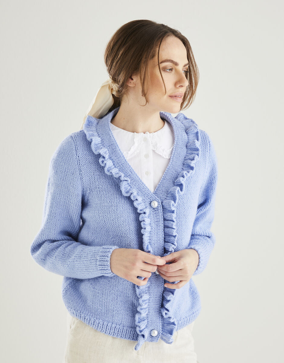 Cropped Ruffle Cardigan in Hayfield Bonus Aran 10611