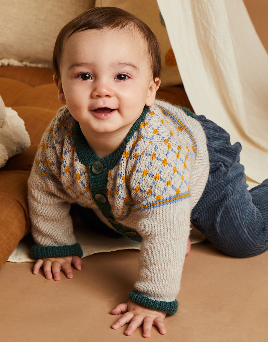 Plaid and Plain Cardigan in Sirdar Snuggly 4 Ply 5515