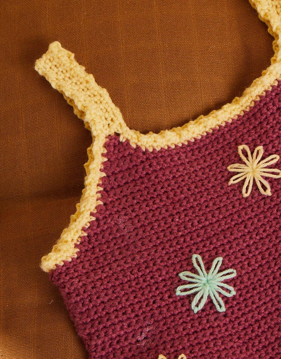 Crochet Lazy Daisy Dress in Sirdar Snuggly 4 Ply 5512
