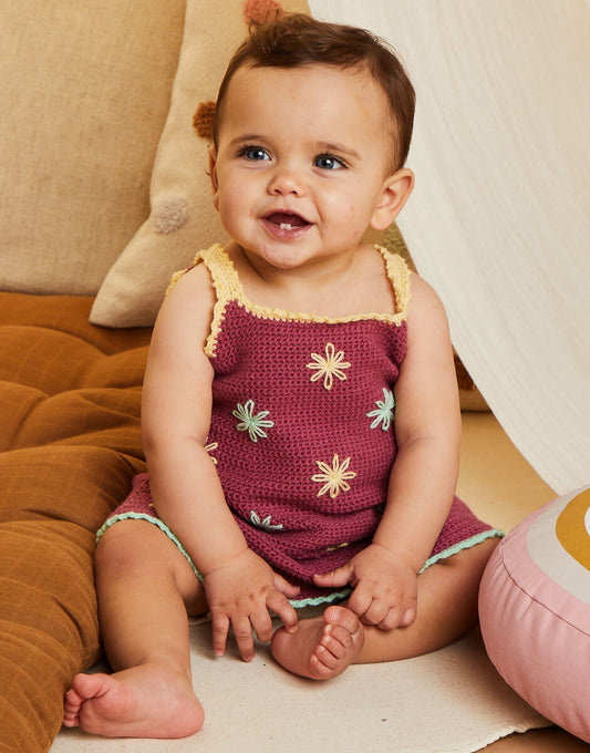 Crochet Lazy Daisy Dress in Sirdar Snuggly 4 Ply 5512