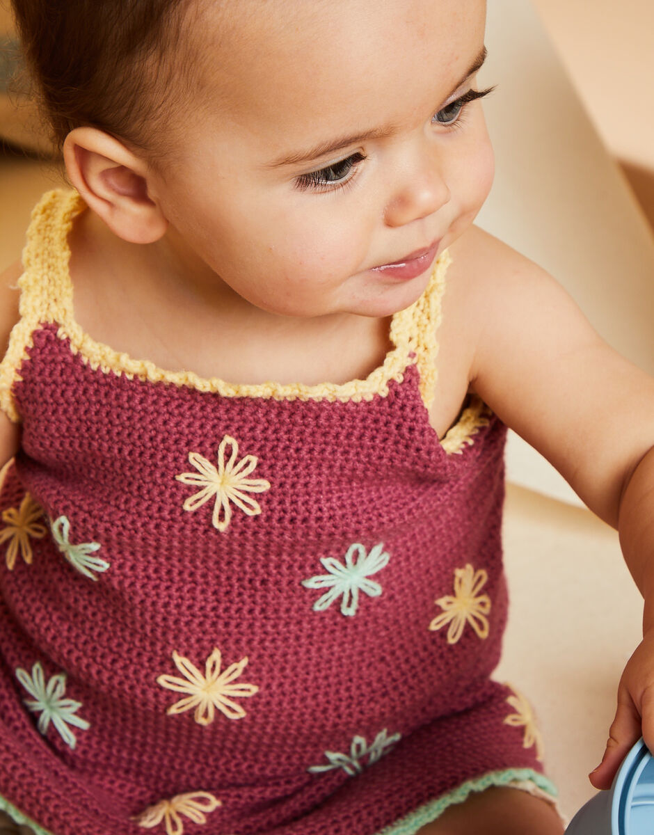 Crochet Lazy Daisy Dress in Sirdar Snuggly 4 Ply 5512