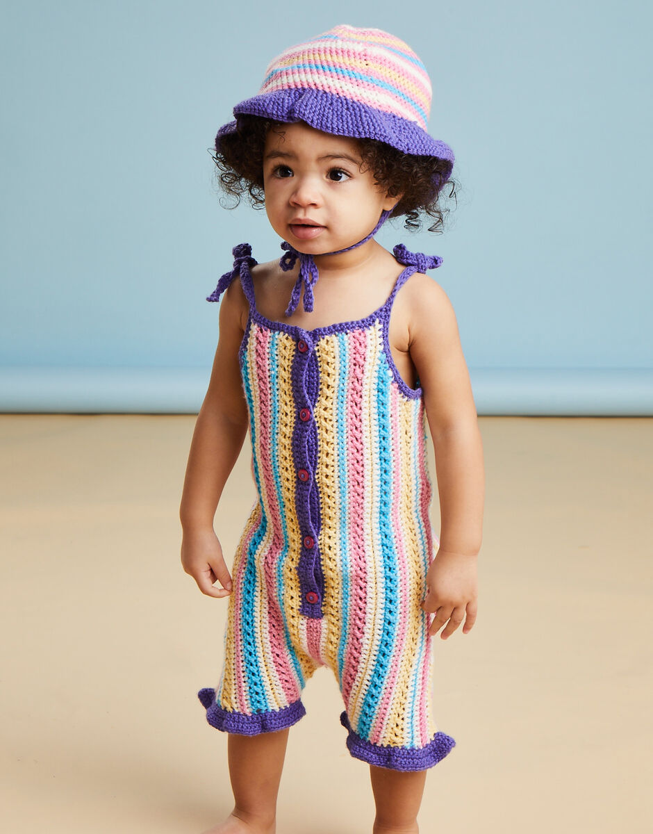 Crochet Deck Chair Playsuit in Sirdar Snuggly DK 5503