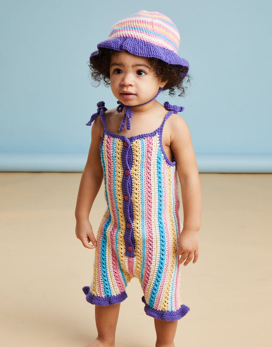 Crochet Deck Chair Playsuit in Sirdar Snuggly DK 5503