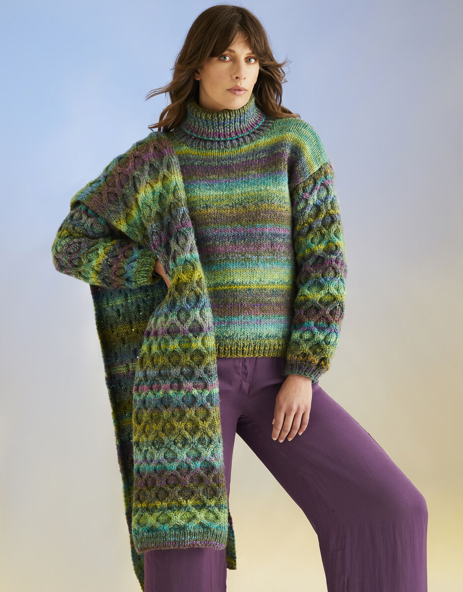Kelp Sweater and Scarf in Sirdar Jewelspun with Wool Chunky 10706