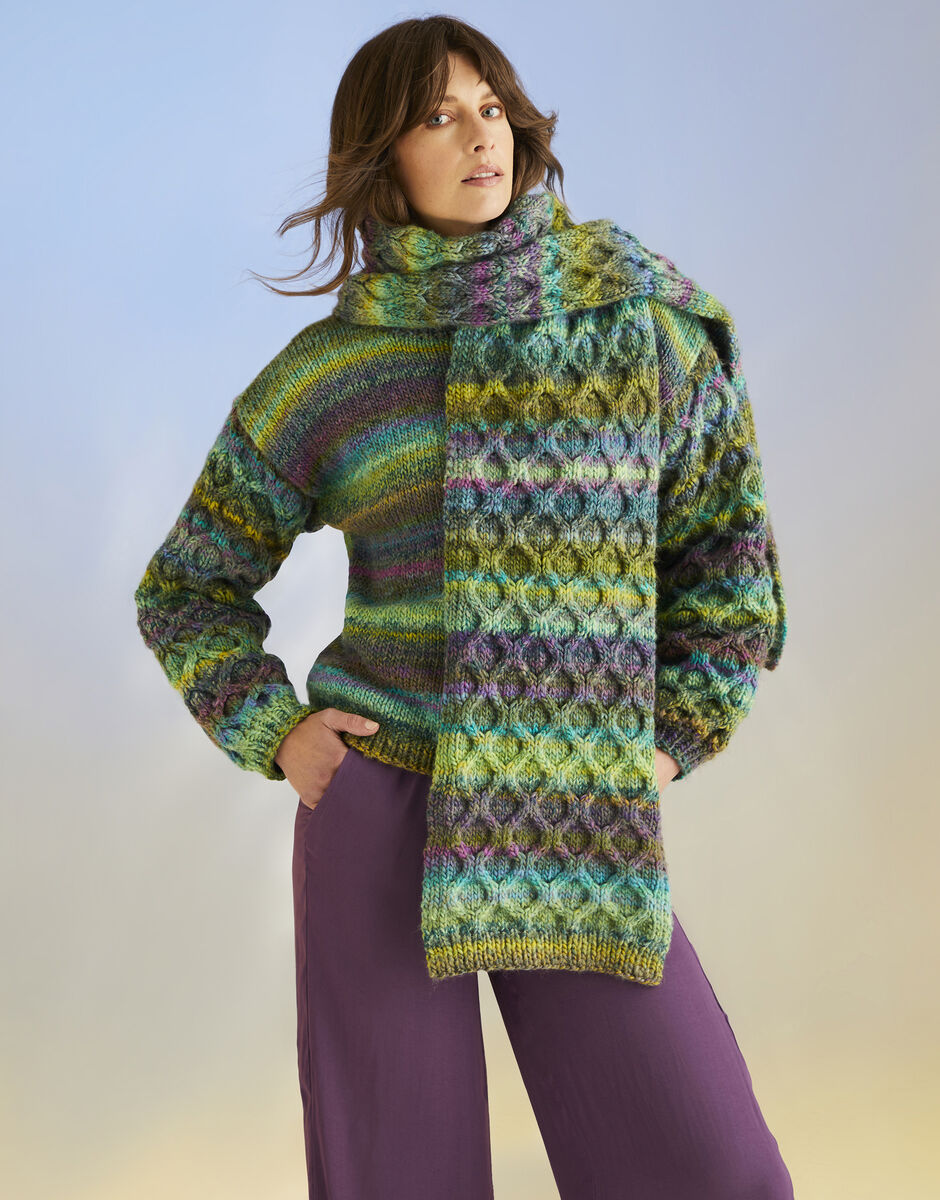 Kelp Sweater and Scarf in Sirdar Jewelspun with Wool Chunky 10706