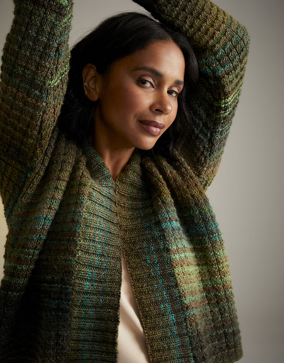 Evergreen Edge to Edge Cardigan in Sirdar Jewelspun Aran 10720 (printed pattern)