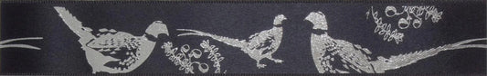Pheasants Satin Ribbon 25mm: Black and Silver