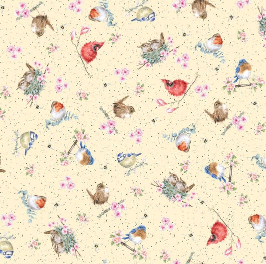 Bramble Patch by Hannah Dale for Maywood Studio: Tossed Birds - Pastel Yellow (MASD10104-S)